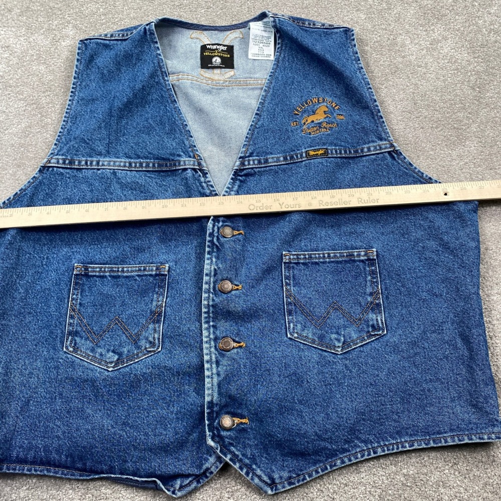 Wrangler Yellowstone Dutton Ranch Denim Vest Men's XXL Blue Embroidered USA - Picture 8 of 11